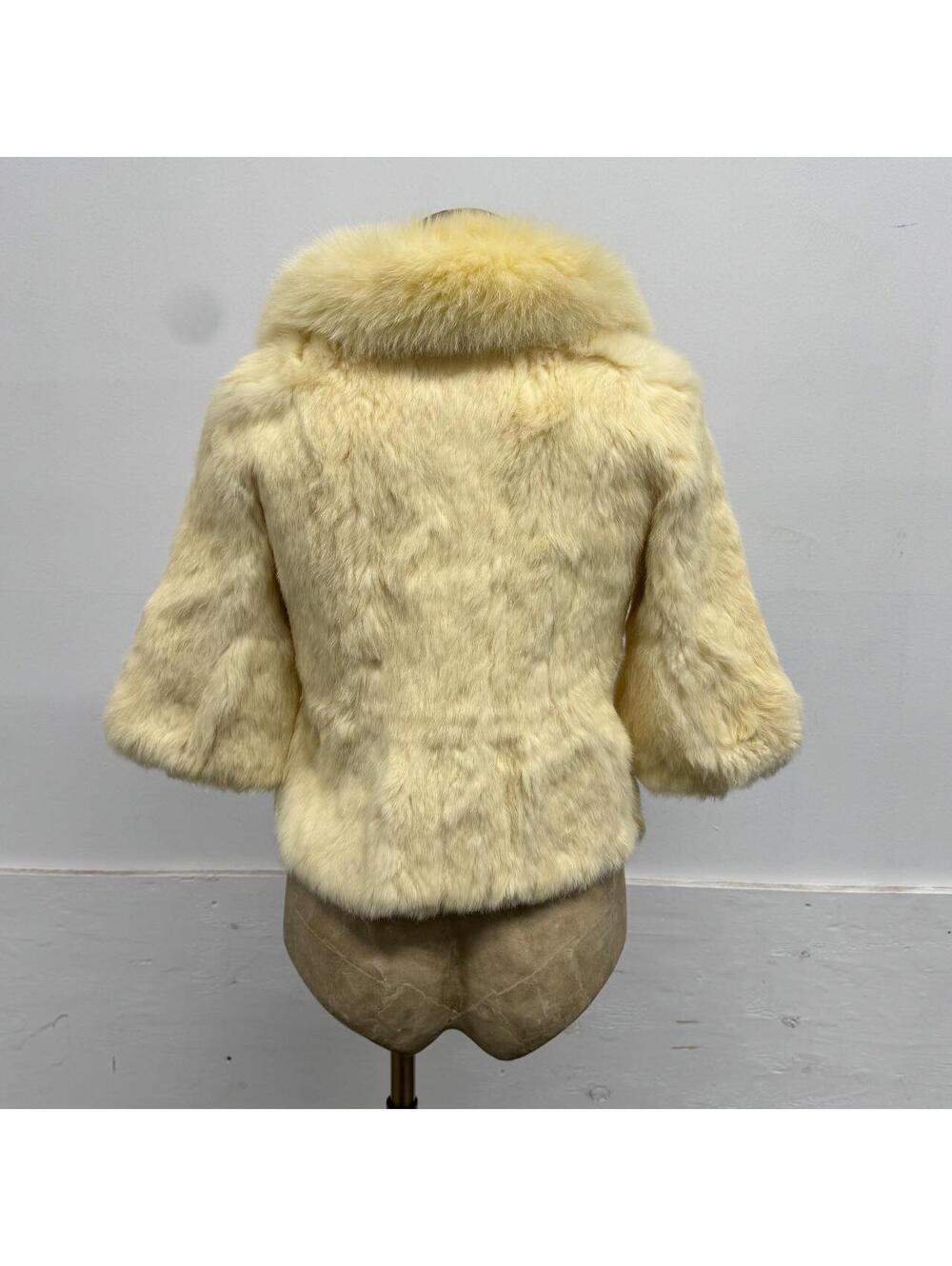 Vintage Y2K Cream White Rabbit & Fox Fur Jacket Coat - Picture 5 of 8